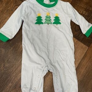 Trotter St Kids Green Christmas Tree baby boy one-piece outfit 6 months